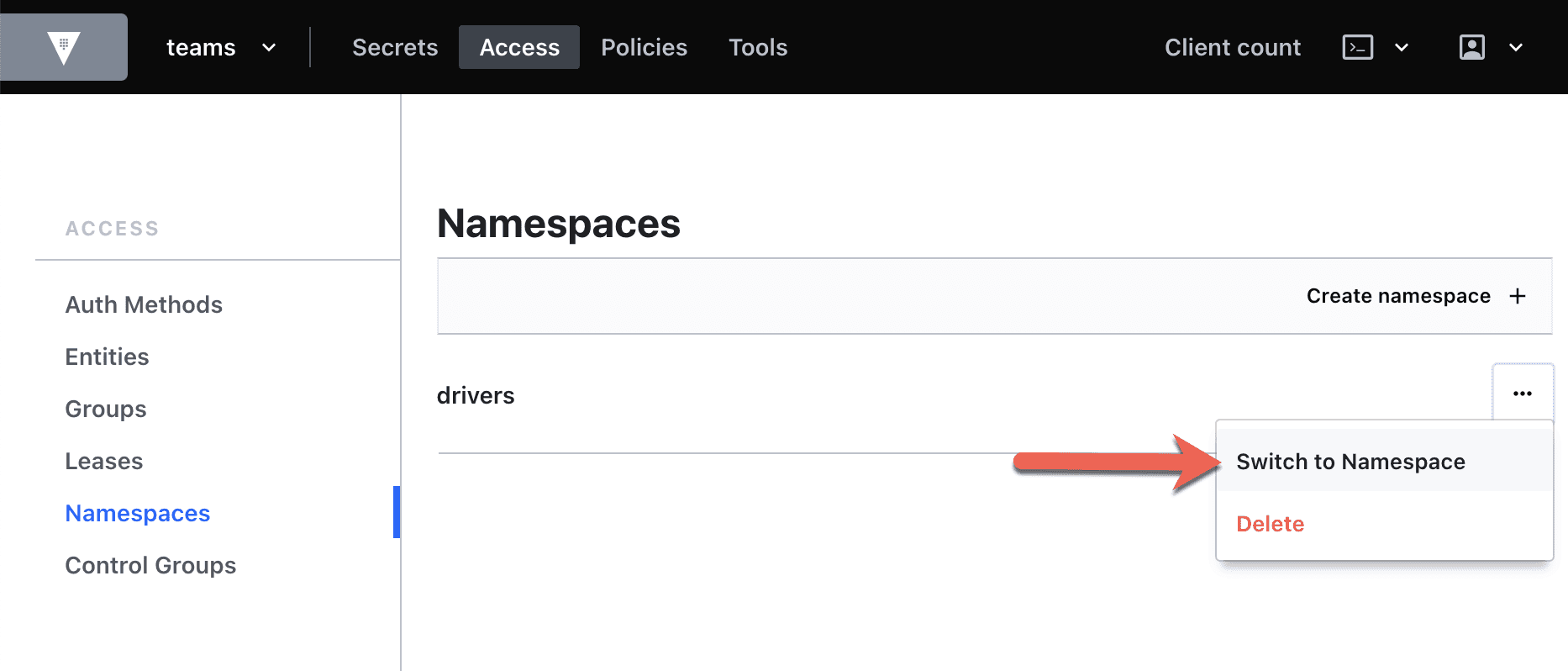 Switch namespace