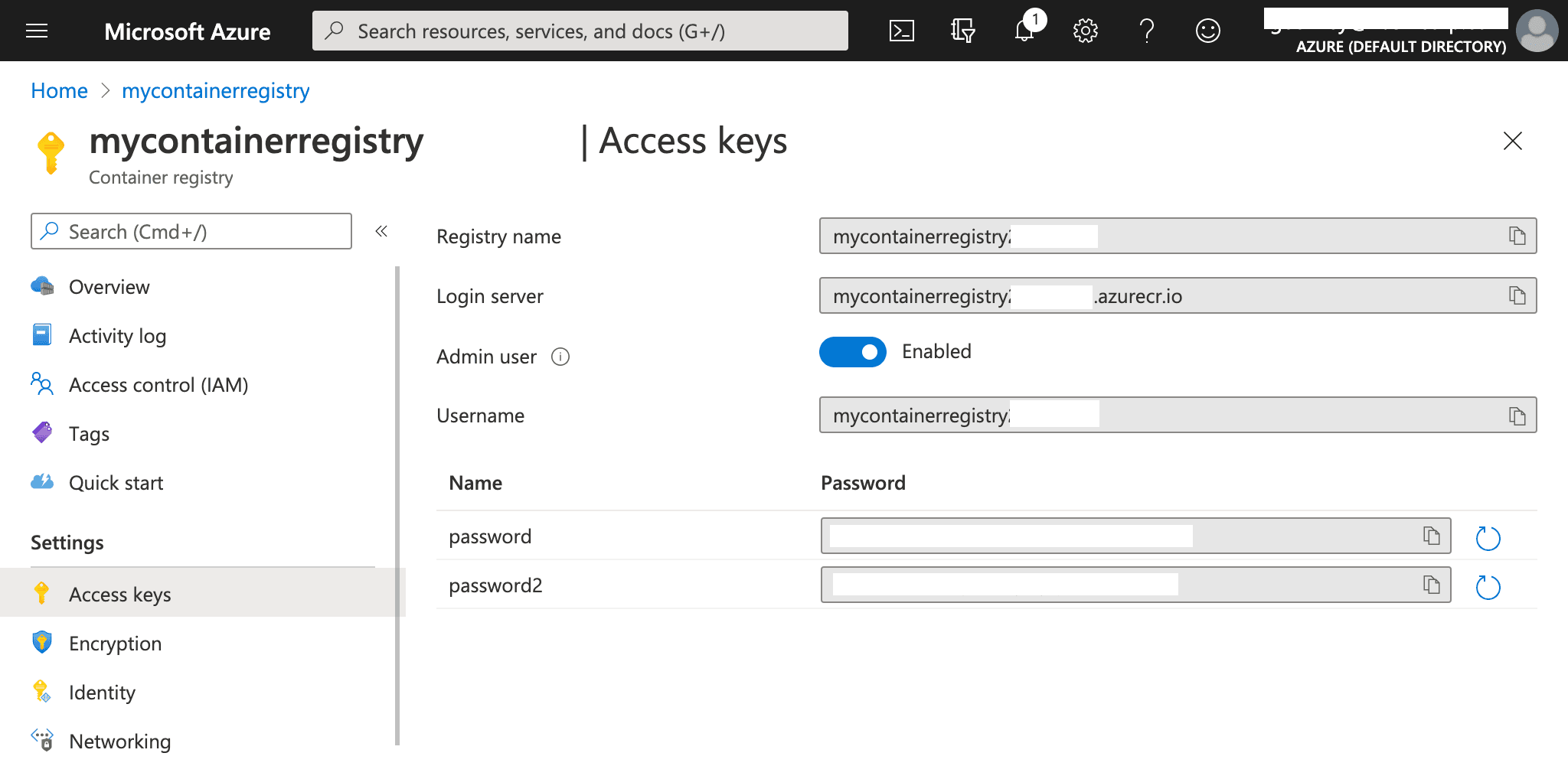 Registry access keys